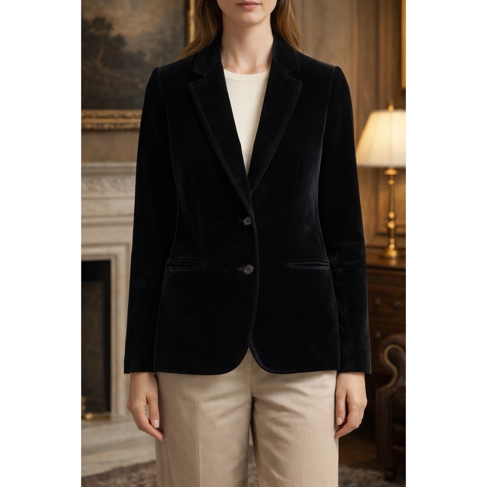 Vintage St Michael Black Velvet Blazer US 8 UK 12 Tall Made in England